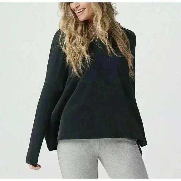 AnyBody, Cozy Knit Oversized Long Sleeve Top w/ Satin Trim, Black, 1X A367657 - Picture 1 of 1